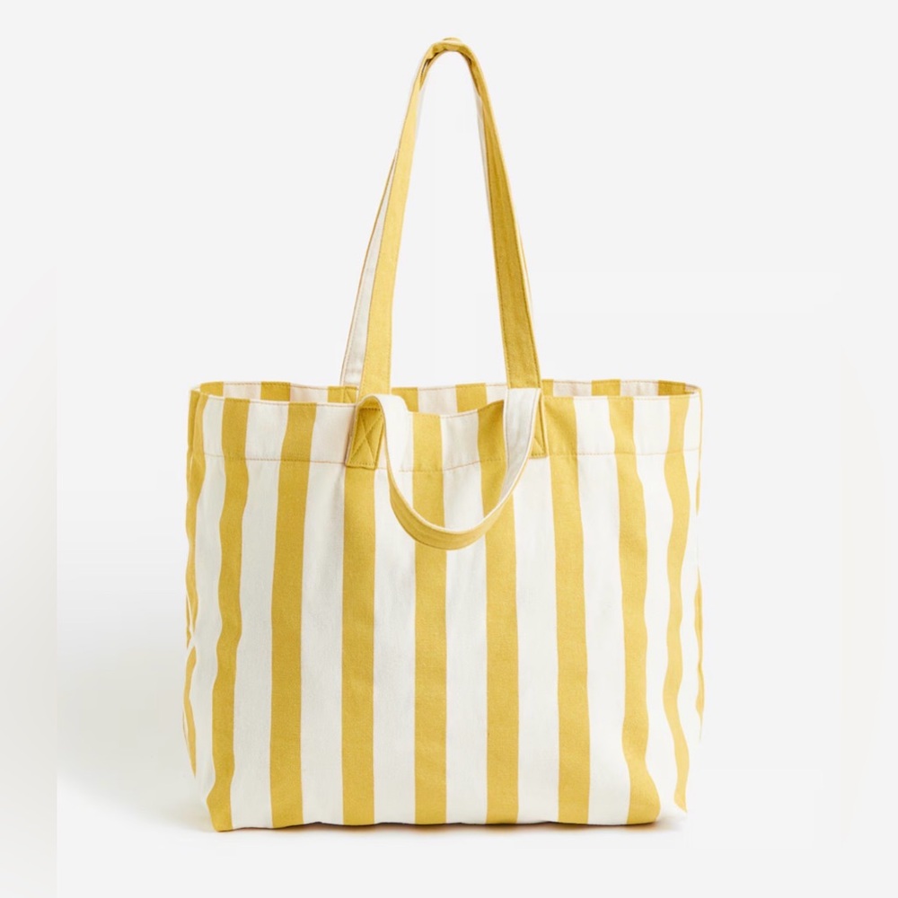 EUC H&M Striped Yellow & White Canvas Tote Bag